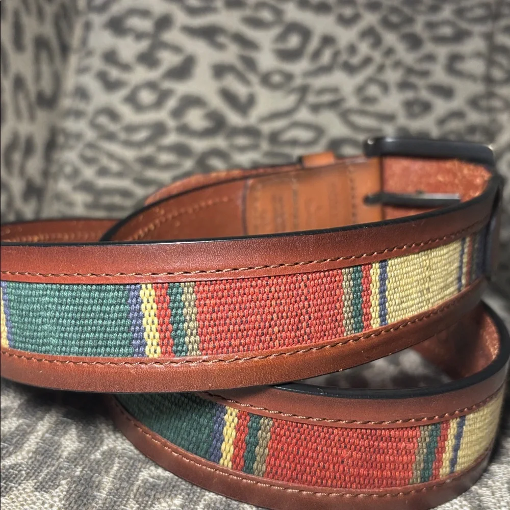 Columbia wide leather belt with Guatemalan fabric inlay bohemian belt LG 38-40